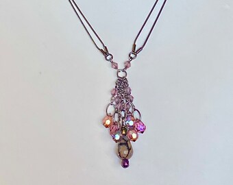 Crystal Amethyst Necklace, Sparkly Jewelry, Casual to Dressy Style, Dragons Vein Dangle Necklace, Wedding Jewelry, Valentines Day Gift