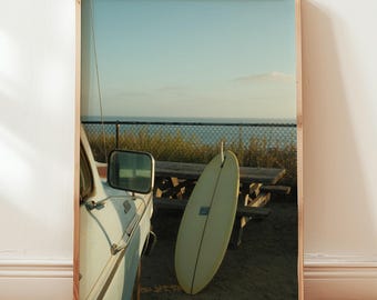 Vintage Truck Surf Print - Surfboard - California Surfing Day - Beach Home Decor - Ocean Wall Art - Retro Surf Vibe