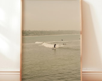 Longboard Surfing California - Seaside Art - Beach House Decor - Vintage California Poster - Ocean Waves Print - Surfer Girl