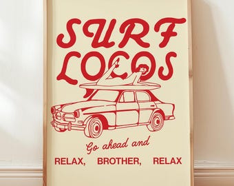 Vintage Car Surfer Girl Poster - Retro Vibes - Beach House Decor - Coastal California Poster - Vintage Style