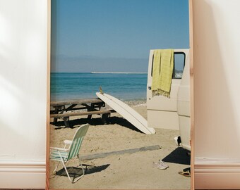 California Summer Surf Photography - California Coastal Print, Vintage Car, Beach House Decor, Vintage Surf Print, Surfing Wall Art