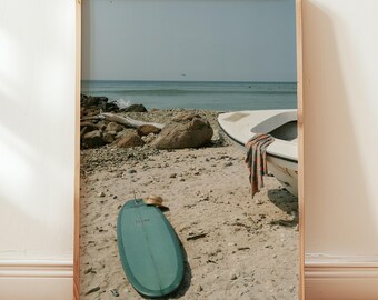 Tropical Surf Trip Poster - Ocean Wall Print - Seaside Art Print - Beach House Decor - Vintage Surfboard Poster - Surfing Wall Art