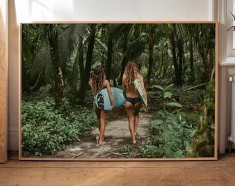 Surf Adventure Print - Panama Jungle Print - Surfer Girls - Tropical Photography - Surfing Poster