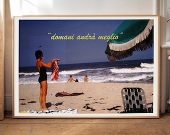 Vintage 70s Beach Day Print - Italy Coast Print, Tomorrow will be better - Beach House Decor - Seaside Print - Mediterranean Wall Art