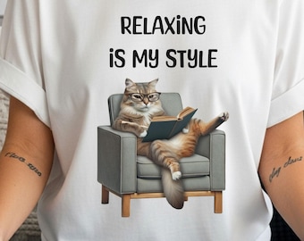 Lazy Cat Relaxing Unisex T-Shirt, Bookworm Gift