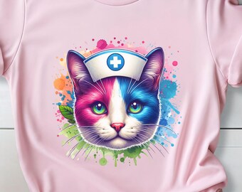 Cat Nurse T-Shirt, Funny RN Gift, Cat Lover Softstyle Tee
