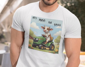 Cow Riding Lawn Mower T-Shirt: Funny Farm Animal Tee