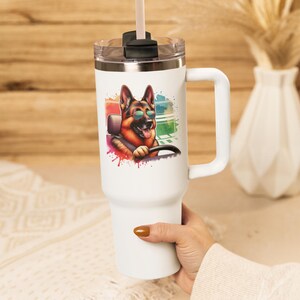 Geïsoleerde reismok Duitse herder, 40oz - hondenliefhebber cadeau, schattige hond rijdende auto, cadeau voor speciale gelegenheden, beker eigenaar huisdier, dier