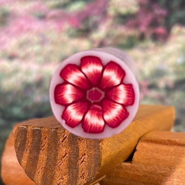 Ecru and Crimson Flower Cane, Handcrafted Polymer Clay Cane, Raw Cane, Polymer Clay Unbaked Cane