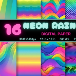 Neon Rainbow Digital Paper: Colorful Ombre Textures (JPG, PNG)