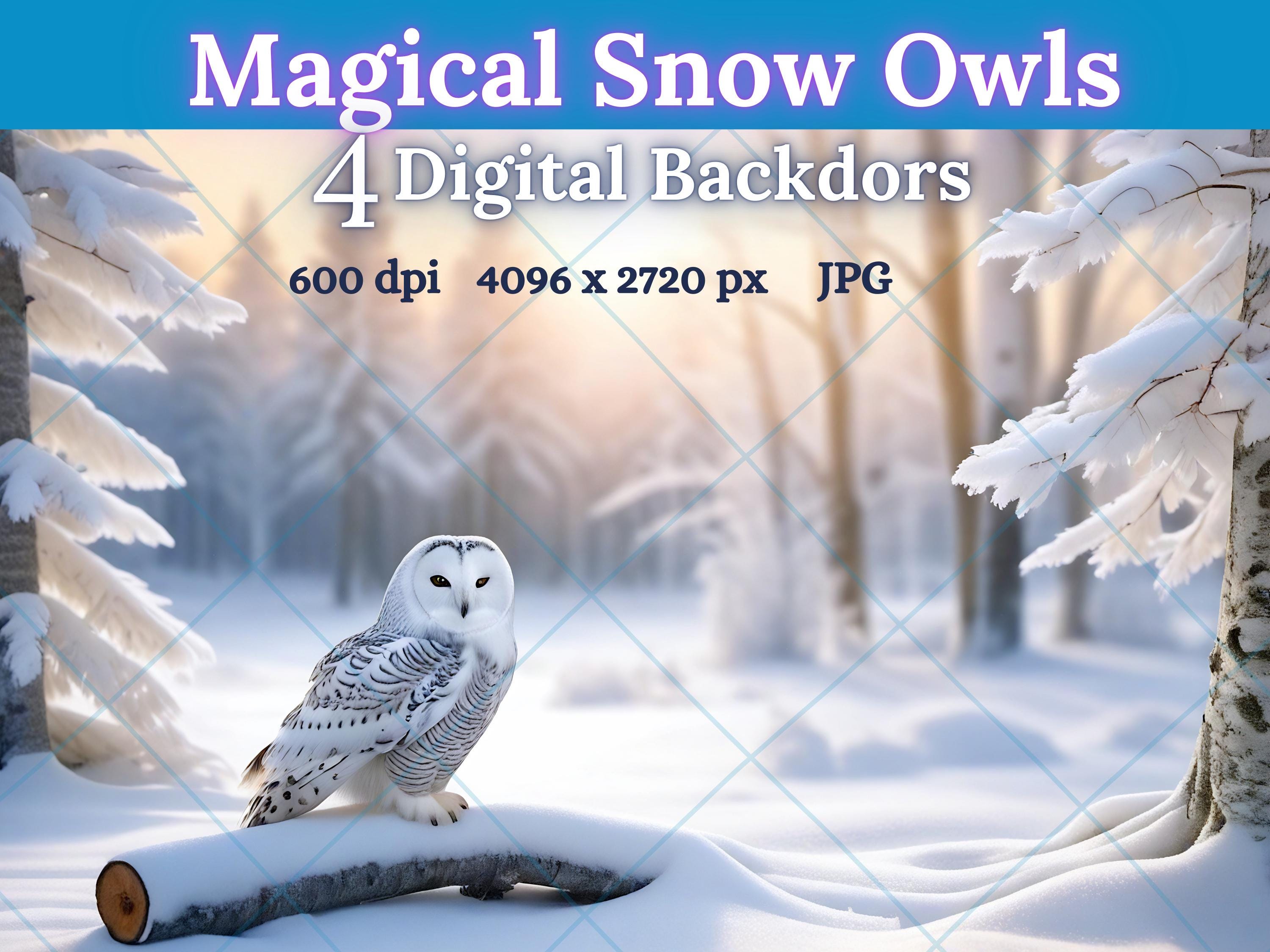 Snowy Owl Digital Backdrop Bundle: Winter Forest Scene (600 dpi)