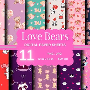 Love Bear Digital Paper: Valentine&#39;s Day Scrapbook Designs (Digital Download)