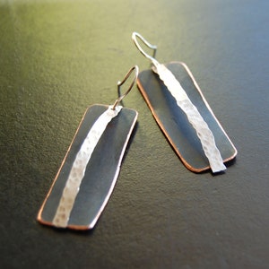 Minimalist Geometric Earrings, Black and Silver Earrings, Oxidized Copper, Sterling Silver, Modern, Contemporary Jewelry image 1