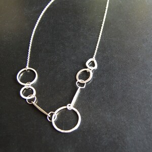 Loop & Link Necklace, Sterling Silver Circles, Asymetrical Necklace