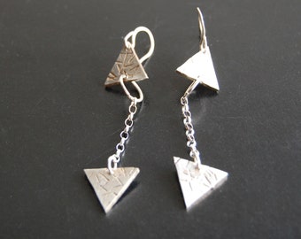 Double Arrow, Geometric Triangle Earrings, Equalibrium Symbol, Modern, Textured, OOAK Jewelry, Artisan Made