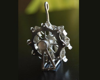 Ferris Wheel, SIlver Spinner Pendant, Moon Stone, Mobile Pendant, Spinning Wheel, Silver Pendant, OOAK, Art Jewelry