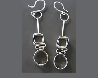 Sqiggle Earrings, Modern, Abstract Design, Silver, Sculptural Jewelry, Organic, OOAK earrings