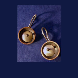 Mini Disk Earrings, Mixed Metal, Domed, Silver and Copper Earrings, Funky, Modern Earrings