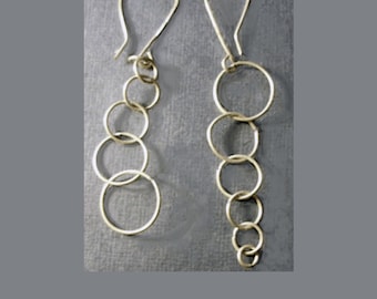 Asymmetrical, Topsy-Turvy Earrings, Ascending, Descending Loops, Silver, Funky, Edgy, Modern Earrings