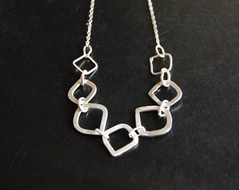 Square Loop Necklace, Silver, Geometric, Artisan Jewelry