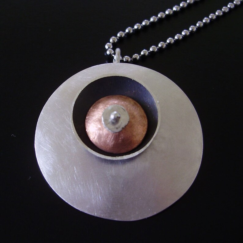 Circles Necklace, Minimalist, Domed Circles, Silver and Copper Circles Necklace, Simple, Modern Jewelry image 3