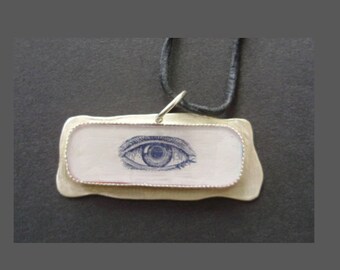 I Have My Eye On You Pendant, Eye Necklace, Amulet, Talisman, Handmade shrink film set in Silver Pendant, Unique Art Jewelry