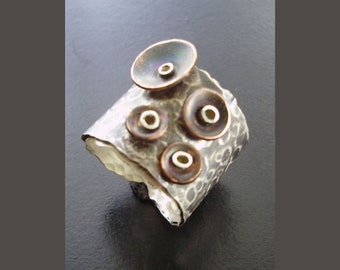 Barnacle Ring, Silver Wrap Ring, Copper and Silver, Adjustable Ring,