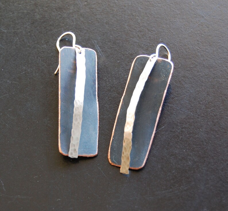 Minimalist Geometric Earrings, Black and Silver Earrings, Oxidized Copper, Sterling Silver, Modern, Contemporary Jewelry image 2