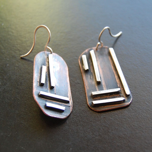 Divergent Lines Earrings, Asymmetrical, Geometric Earrings, Modern. Art Jewelry