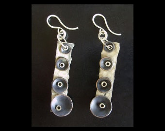 Barnacle Earrings, Riveted, Black Domes on Silver, Modern, Statement Earrings, OOAK Jewelry