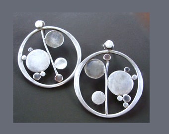 Bubble Hoops with Post Earrings, Bold, Statement Earrings, Silver Circles, Modern Jewelry