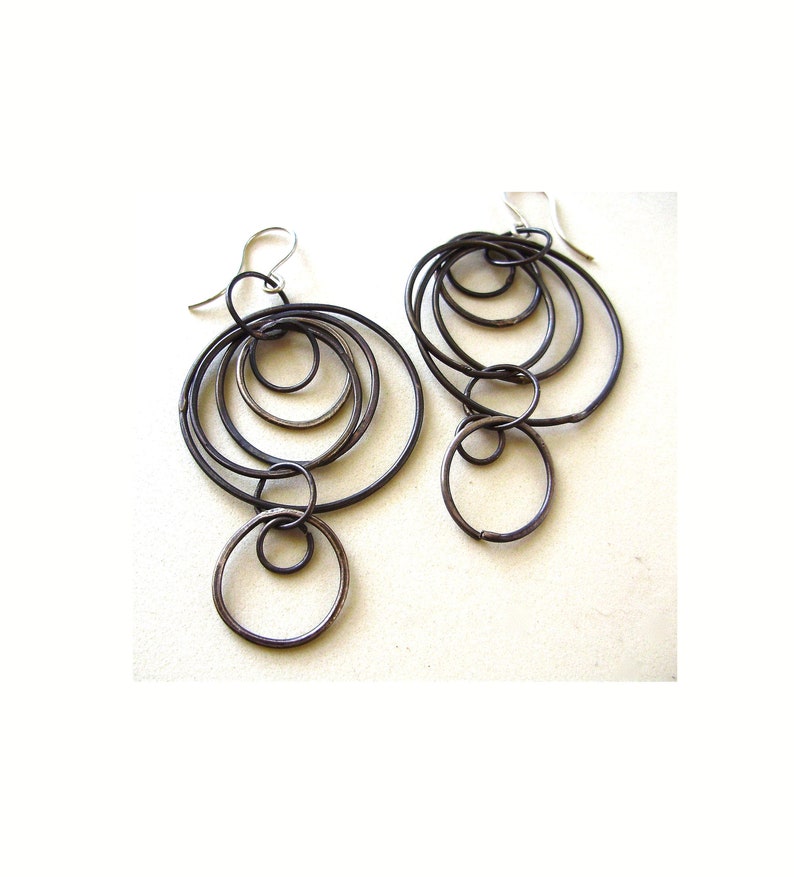 Super Loopy Earrings, Silver, Oxidized Hoop, Statement, Edgy, Hip, Funky Earrings image 1