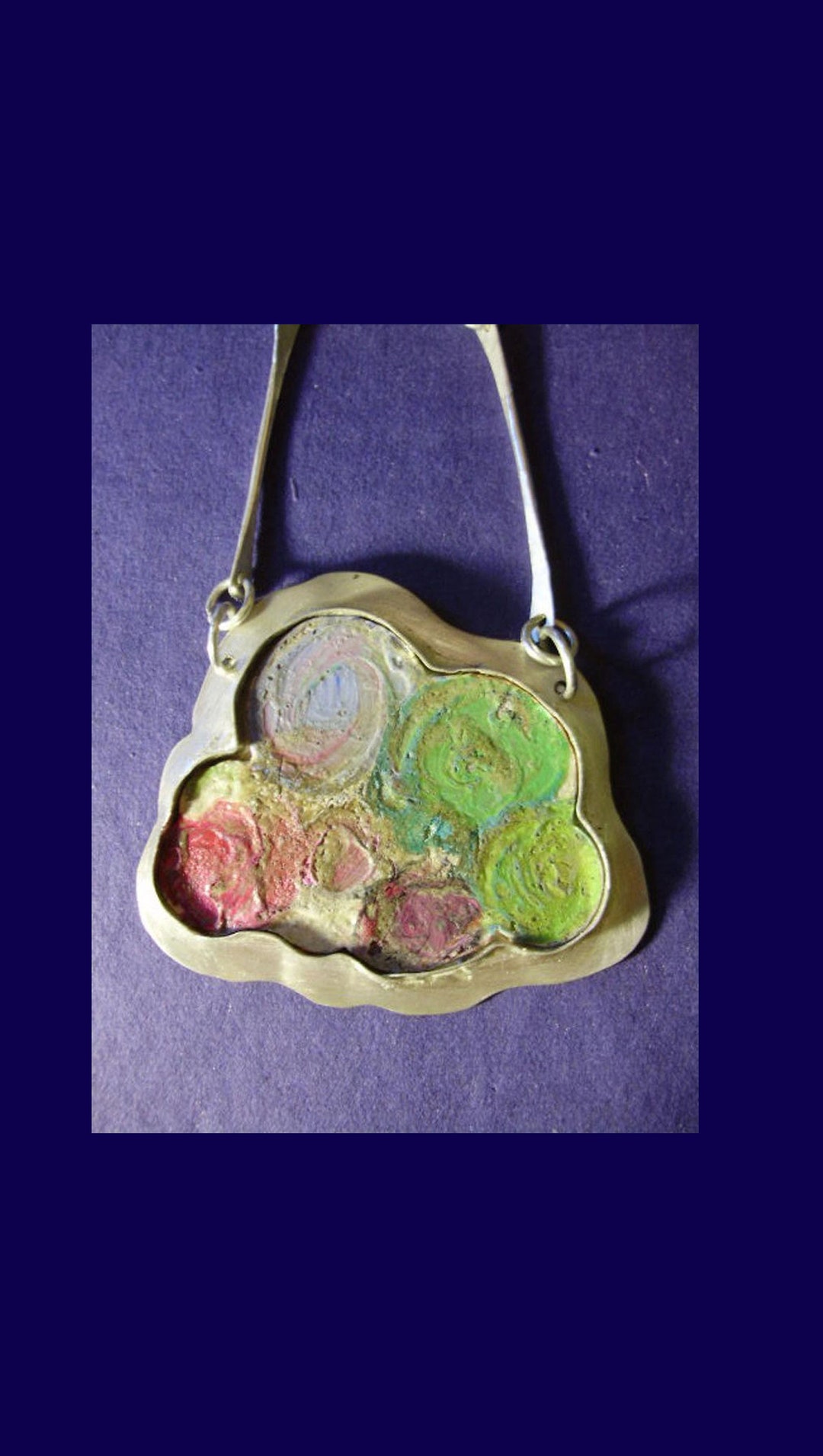 Little Painting Necklace, Handpainted Pendant, Bubble Art Pendant