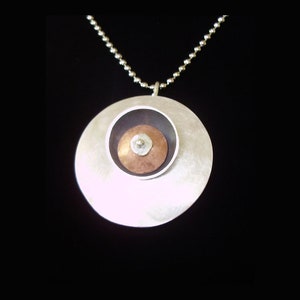 Circles Necklace, Minimalist, Domed Circles, Silver and Copper Circles Necklace, Simple, Modern Jewelry image 1