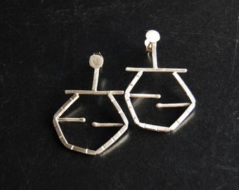 Hexagonal Earrings with Post, Geometric, Hexagon Earrings, Modern, OOAK Jewelry