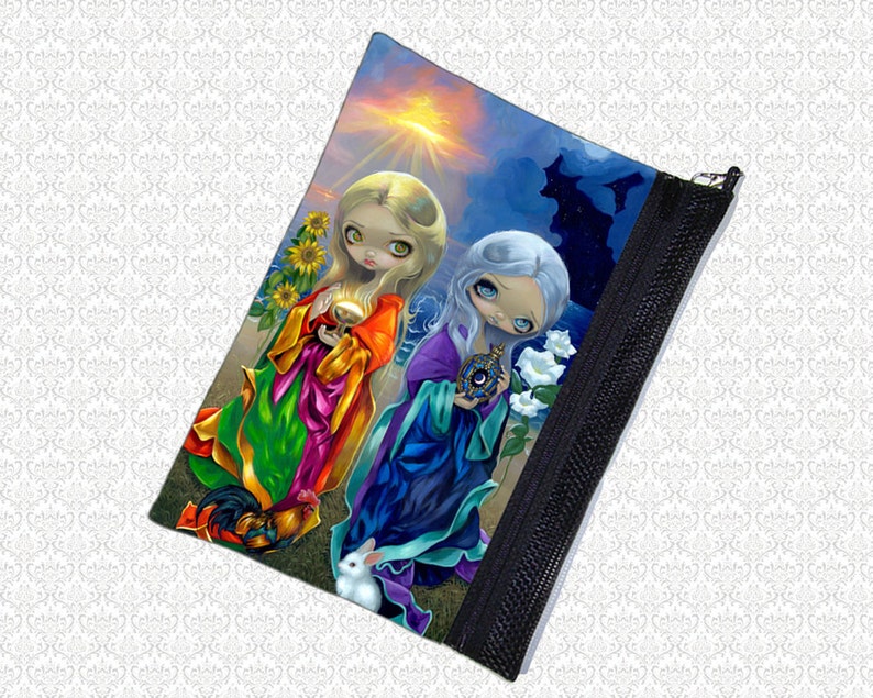 travel bag, Jasmine Becket-Griffith Sun Child Moon Child zippered pouch art supply pencil bag wristlet
