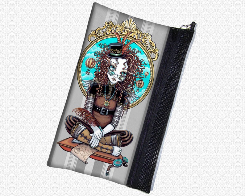 Myka Jelina Lucy Steampunk zippered pouch wristlet travel bag,