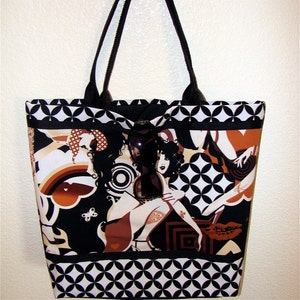 Inked tattooed pin-up girls in chocolate, large tote bag with key leash image 2