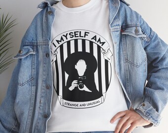 Beetlejuice 'I Myself Am Strange and Unusual' Lydia Deetz Graphic Tee Tim Burton Fan Apparel Gothic Horror Clothing Unisex Heavy Cotton Tee