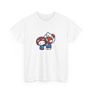 Spiderman x Hello Kitty Love Unisex Tee, Superhero Cartoon Crossover T-Shirt, Comic Book Gift, Casual Top for Fans, Cute Graphic Shirt image 9