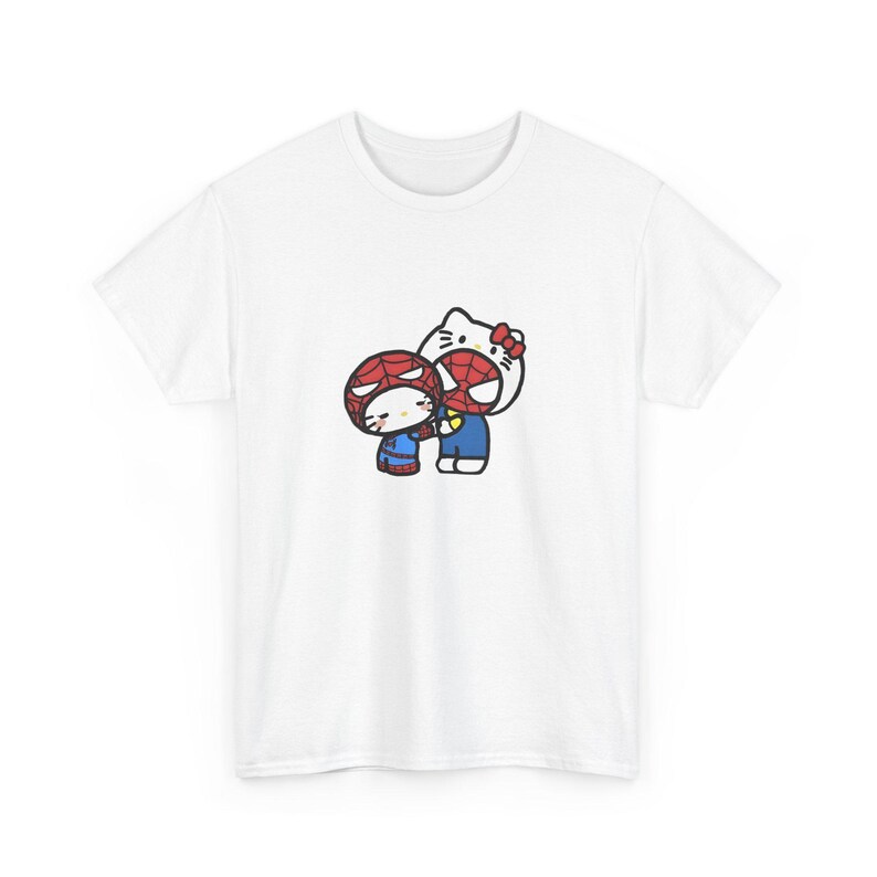 Spiderman x Hello Kitty Love Unisex Tee, Superhero Cartoon Crossover T-Shirt, Comic Book Gift, Casual Top for Fans, Cute Graphic Shirt image 9
