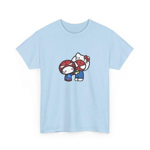 Spiderman x Hello Kitty Love Unisex Tee, Superhero Cartoon Crossover T-Shirt, Comic Book Gift, Casual Top for Fans, Cute Graphic Shirt image 7