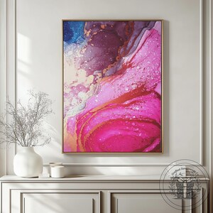 Pink Cascade- Fine Art Print From An Original Painting: Rosy Pink Hues And Golden Accents, Contemporary Wall Art, Vibrant Masterpiece