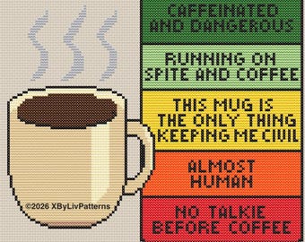 Coffee Attitude Scale Cross Stitch Pattern – PDF Download