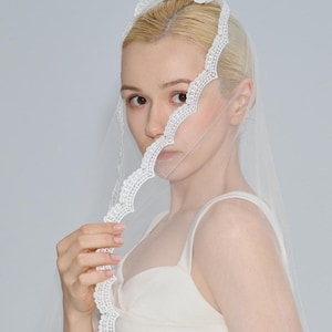 Cathedral Mantilla Wedding Veil, Ivory Tulle, Scalloped Lace