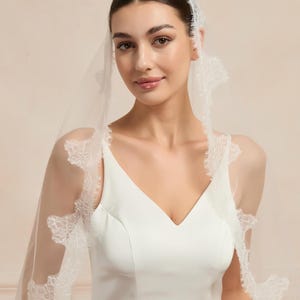 Ivory Lace Trim Cathedral Mantilla Veil – Single Tier Bridal Veil with Comb, Custom Length