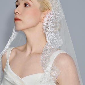 Spanish Mantilla Cathedral Veil, Eyelash Lace Wedding Veil, Ivory Soft Tulle Bridal Veil, Custom Long Church Wedding Veil