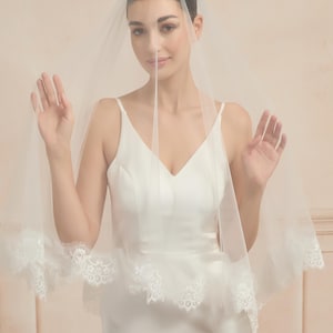 Lace Cathedral Wedding Veil with Blusher, Mantilla Style