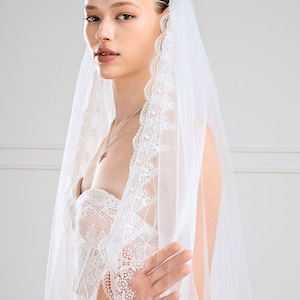 Lace Cathedral Wedding Veil, Ivory Tulle, Mantilla Bridal Veil