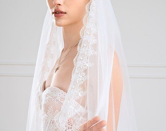 Velo de novia catedral de encaje, tul marfil, velo de novia tipo mantilla